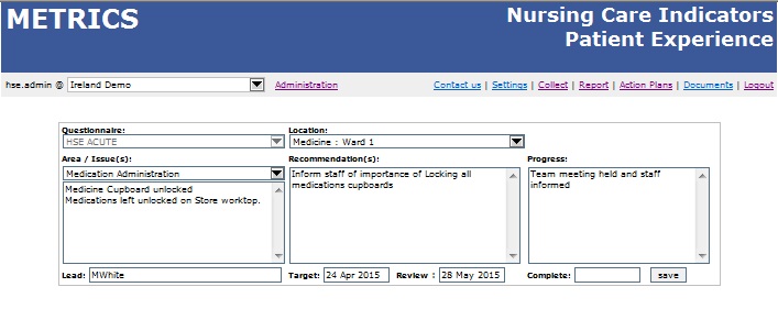 Sample Action Plan Test Your Care