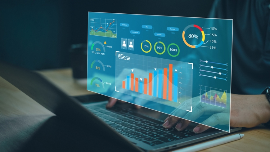 Data Analytics Impression, Analysis Tool Showing Graphs And Numbers